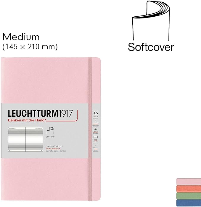 LEUCHTTURM1917 - Notebook Softcover Medium A5-123 Numbered Pages for Writing and Journaling (Ruled, Powder)