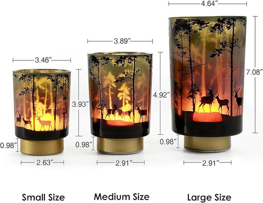 Eywamage Small Battery Operated Table Lamp with Remote, Forest Deer Cordless Glass Lamp for Bedroom Living Room Kitchen Entryway