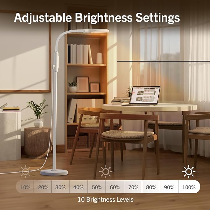 PRIMETEK Happy Light 10000 Lux Mood Lamp, Dual Control Remote,Touch Screen Sad Lamp, Adjustable LED Floor Lamp, UV-Free Sun Light, 5 Color Temperatures 10 Brightness Levels Happy Lights (White)