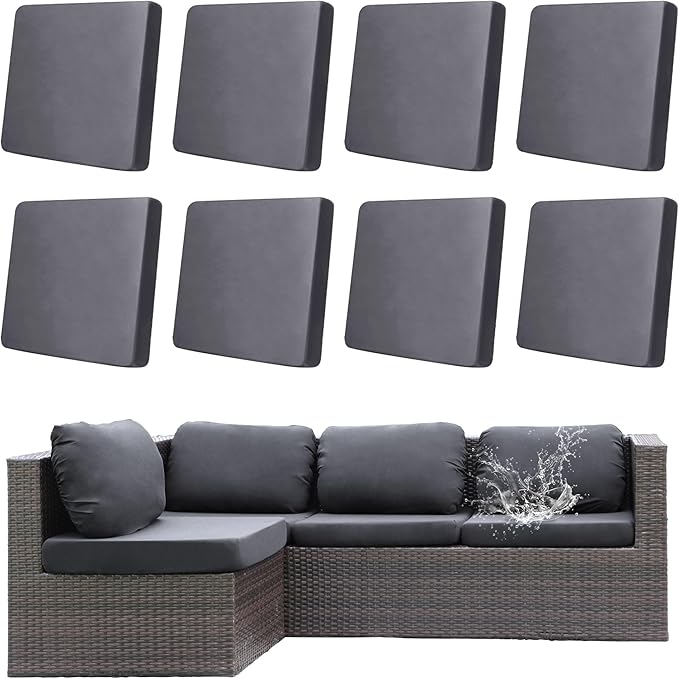 8Pcs Outdoor Cushions Covers Waterproof, Patio Cushion Covers, Stretch Cushion Covers Replacement,Cushion Slipcovers, Furniture Cushion Covers (Grey, 8PCS)
