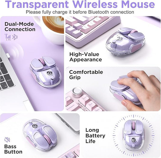 Q9 Chargeable Portable Silent 2.4GHz/Bluetooth Dual Mode Wireless Mouse, 4 Adjustable DPI,4800 DPI Optical Tracking Mouse with RGB Lighting, Compatible Win/Mac/Android/iOS(Purple)