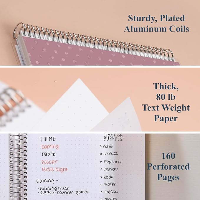 Erin Condren 8.5" x 11” Dot Grid Spiral Notebook, 5mm Dotted Layout with 80 Lb. Paper, Canvas Asterisk Cover, 160 Dot Grid Notebook Pages, Platinum Coil, Stickers Included