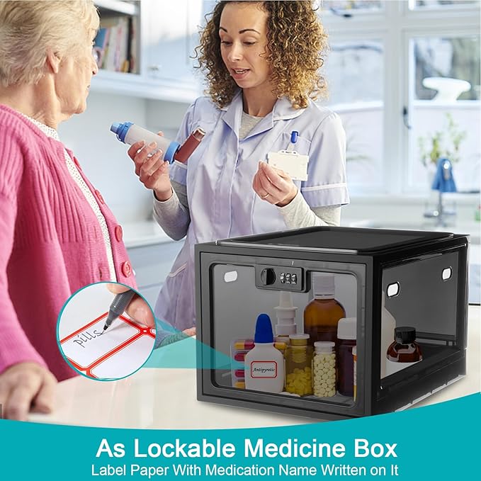 Lalifebuss Combination Lock Boxes for Personal Items, Lockable Storage Box for Office Locker/School/Medicine/Snacks/Phone Jail/Electronic/Home (1 Pack/Black)