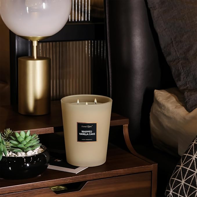 HomeLights Scented Candles, Big 33.3 oz for Home, Natural Soy Aromatherapy Candles, Smokeless Long Lasting 130 hrs with 3 Cotton Wicks, Candles Gifts for Women & Men, Whipped Vanilla Cake