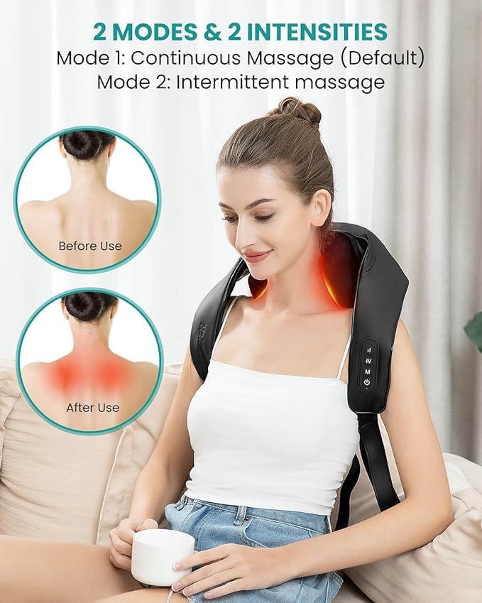 Nekteck Neck Massager, Cordless 6D Shiatsu Neck and Back Massager, Neck Massager for Pain Relief Deep Tissue, Ideal Gift for Men and Women, Ideal for Home, Office and Car, with Heat, Black