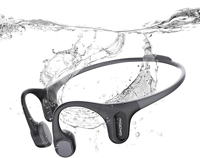 Run Plus Bone Conduction Headphones, Open-Ear Bluetooth Headphones, 32GB MP3 Player, IP68 Waterproof Swimming Earbuds, Deep Bass, Secure Fit for Running, Gym and Daily Use, Black