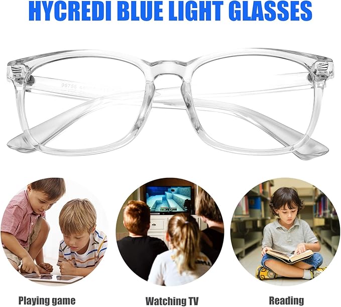 Hycredi Kids Blue Light Blocking Glasses，Anti Eyestrain & UV Protection, Computer Gaming TV Phone Glasses for Boys Girls