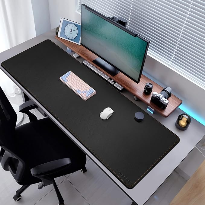 MAIDERN 55” x 24” Cork & Leather Desk Pad, Large XXL Desk Mat, Full Desk Mouse Pad, Dual Sided Desk Pad, Desk Pad Protector for Gaming Home Office (Black)