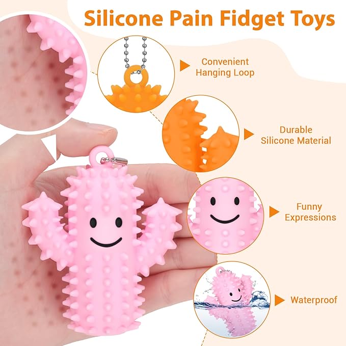 2 PCS Silicone Little Cactus Ouchies Pain Fidget Toys Mini Spiky Sensory Fidget Novelty Sensory Gifts for Adults Teens Anxiety & Stress Relief (OrangePink, 2P)
