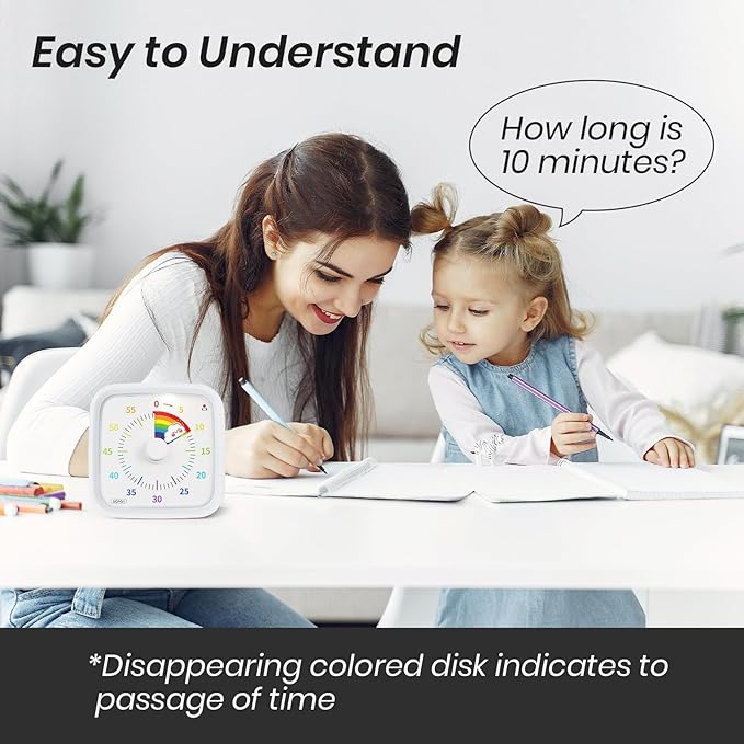 Yunbaoit Visual Timer with Protective Case, Rainbow Disk 60 Minute Countdown Timer for Kids and Adults, Silent Time Management Tool(White)