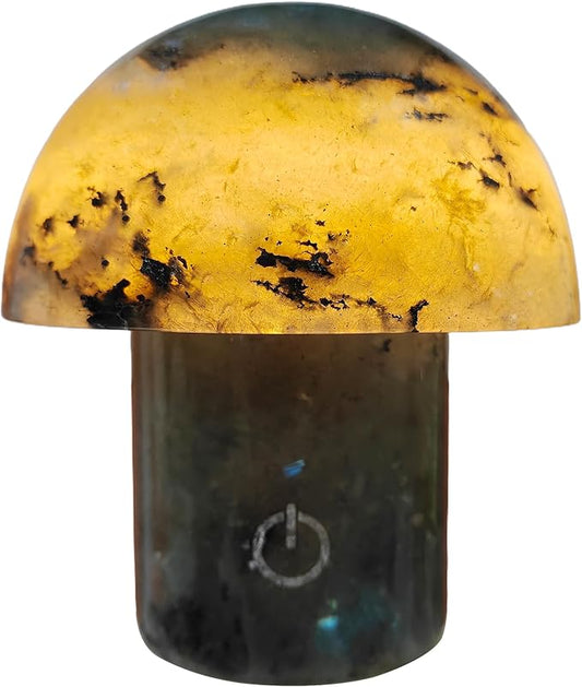 Handcrafted Onyx Mushroom Lamp - 4.3" x 4.7" Natural Marble Stone Night Light with 3-Level Brightness, Rechargeable Touch LED Accent Light for Bedroom, Office, Gift