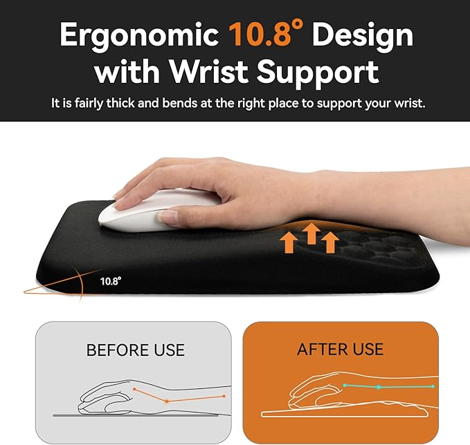 Ospelelf Mouse Pad with Wrist Rest Black Ergonomic Comfortable Pain Relief Mousepad Wrist Support for Laptop Computer