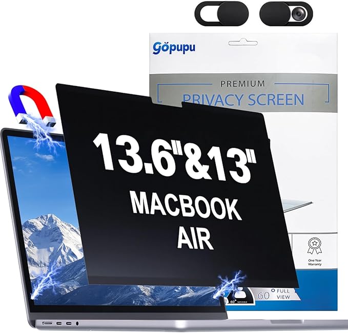 Strong Magnetic Privacy Screen with Camera Cover Screen Protector Compatible with Macbook Air 13.6inch/13inch(2022-2025 M2/M3/M4), Removable Laptop Shield A2681 A3113 A3240 Anti Glare Anti Blue Light