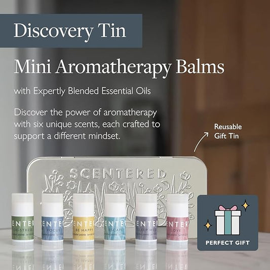 Scentered Aromatherapy Gift Set, Mini Roll On Essential Oil Balms for Sleep, Focus, Stress-Relief, Calm, Mood Boost - 6 x Premium Blends, 100% Natural - Aromatherapy Gifts for Women