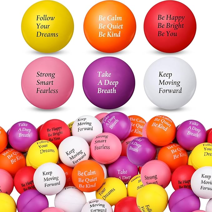 Aoriher 36 Pcs Motivational Stress Balls Colorful Stress Balls Bulk Quotes Inspirational Funny Foam Toys Hand Exercise Gifts for Office Small Toys for Motivating Supply(Vivid Color)