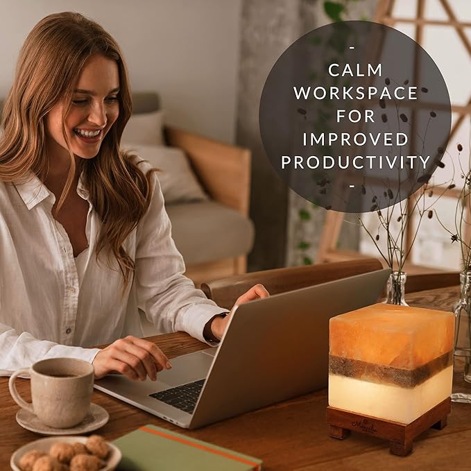 Dual Illumination Salt Rock lamp - Modern Square Pink White and Grey Design of Salt Lamps with dimmer, Adjustable Glow. 100% Real Large Himalayan Crystal Salt Night Light