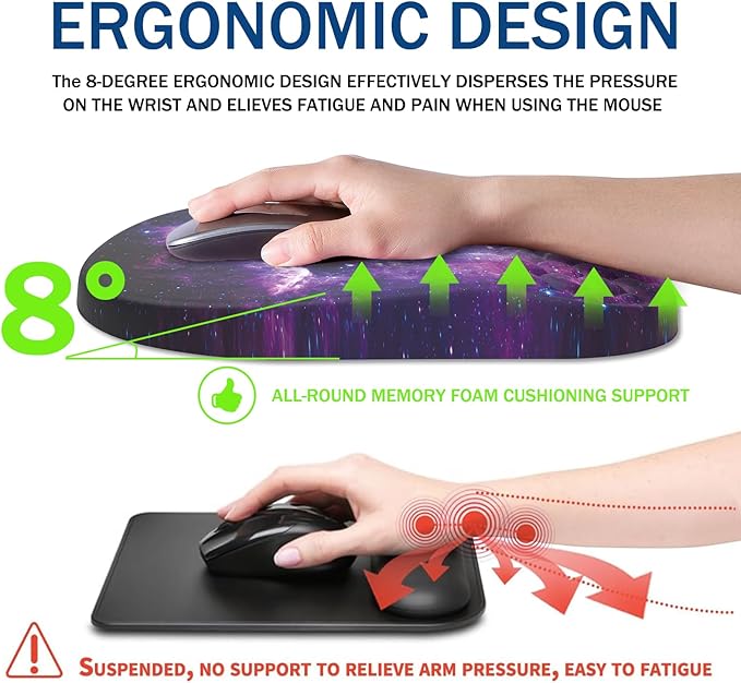 Ergonomic Mouse Pad Wrist Support, with Memory Foam & Non-Slip PU Base, Comfortable Massage Design Mouse Pad Relieve Wrist Fatigue&Pain, Suitable for Computer, Office and Home(05Starry Sky)