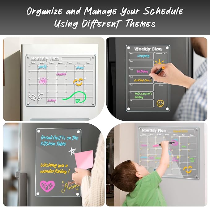 DIYMAG Planning Pads 3Pack Acrylic Magnetic Dry Erase Calendar for Fridge,15"x11" Set 2025 Magnetics Weekly Monthly Memo Planner Board for Refrigerator with 6 Colors Markers