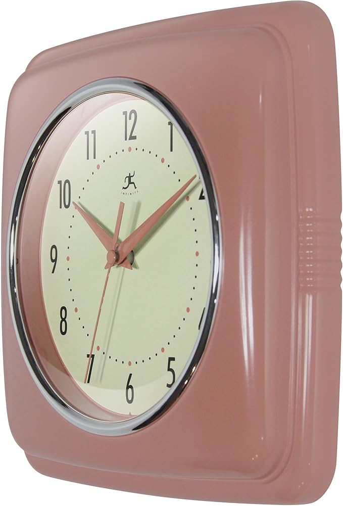 Infinity Instruments Square Retro Wall Clock, Terracotta, 9.25"