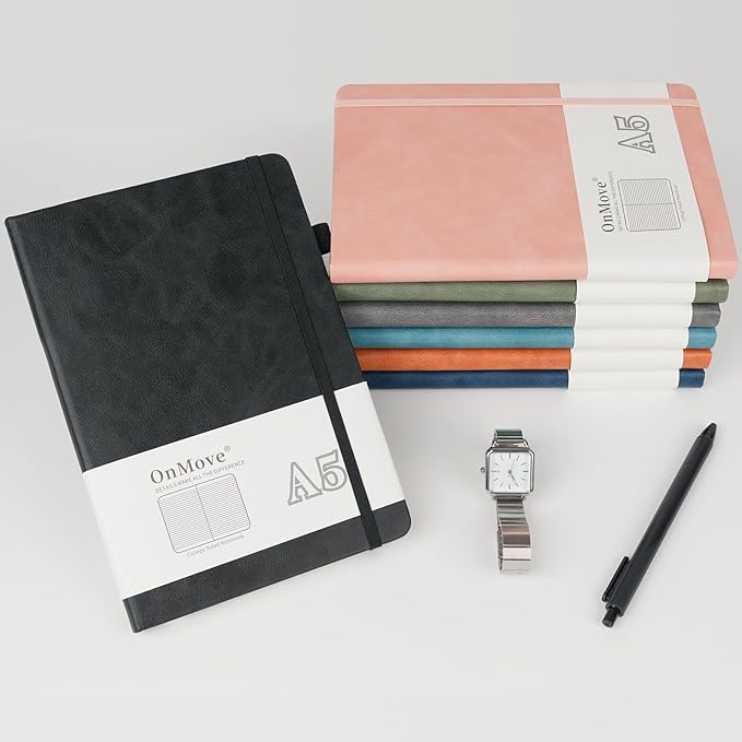 Notebooks Journal for Women Men 12 Pack Bulk Leather Hardcover with Pen Holder A5 160 Pages 100 GSM Thick Paper for Work School Lined Black