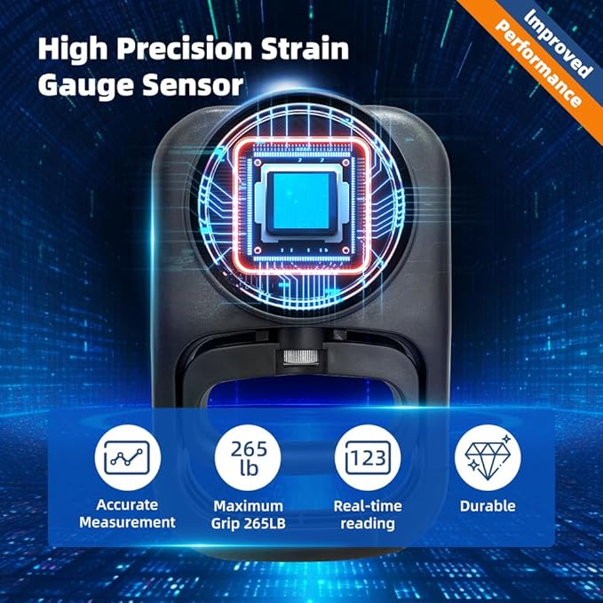 Grip Strength Tester Hand Gripper - Grip Strength Trainer Hand Dynamometer Handheld Meter LED Display Comfortable 265 Lbs / 120 Kgs Finger Strengthener for Sports Home School Gym Use