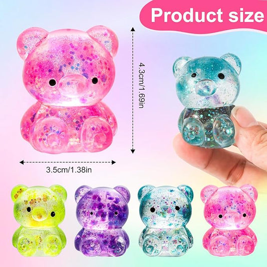 8 Pack Bear Squishy Toys, Glitter Colorful Sensory Stress Balls for Anxiety Relief, Squishy Balls Fidget Toys for Kids Adult, Squeeze Balls Bulk, Party Favors Goodie Bags Stuffer for Boys Girls
