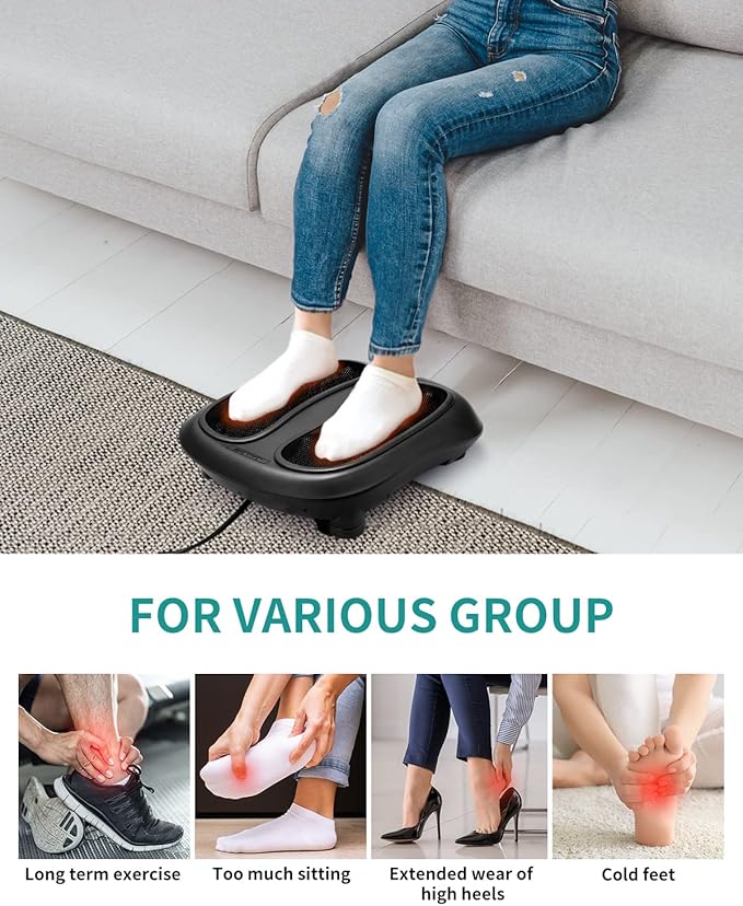 Nekteck Foot Massager with Heat, Shiatsu Heated Electric Kneading Foot Massager Machine for Neuropathy, Plantar Fasciitis, Feet Massage for Pain Relief, Circulation, Gifts for Man Woman Her Birthday