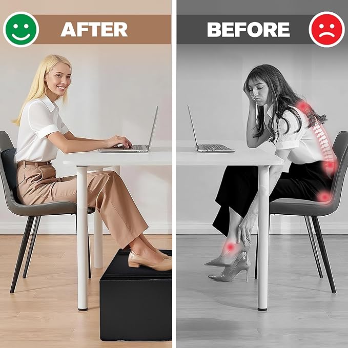 Ergonomic Adjustable Height Foot Rest for Under Desk Office & Home Comfortable Footrest with Breathable & Washable Mesh Cover Non-Slip Base Two-Layer Design
