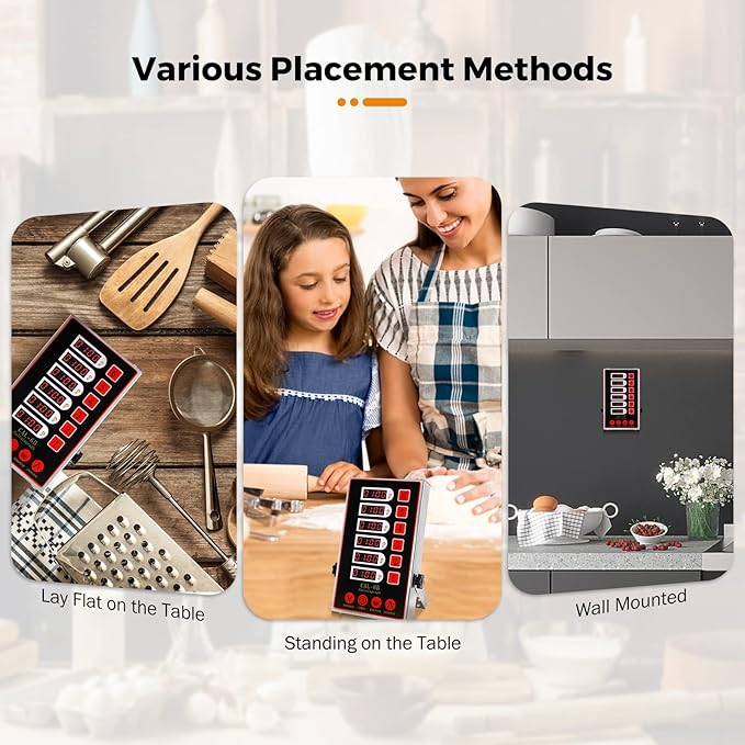 BEAMNOVA 6 Channel Digital Kitchen Timer Cooking Reminder Commercial Loud Ring Alarm Stainless Steel Adjustable Volume