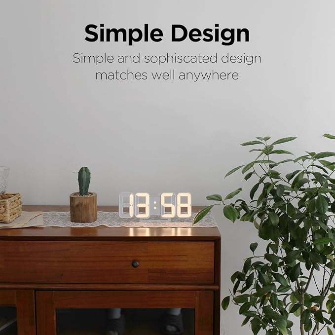 mooas 3D Pure mini White Gold LED Clock, Multi-Function LED Clock (Calendar, Alarm, Temperature) (8.5" White Gold Table Alarm Clock)