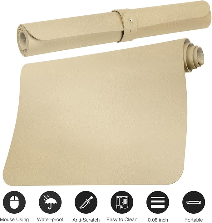 Boutilon Leather Desk Pad Protector,Non-Slip Mouse Pad,Laptop Desk Pad,Office Mouse Mat,Waterproof Leather Desk Blotter,Desk Writing Pad for Office and Home (S-Golden,24"x 14")