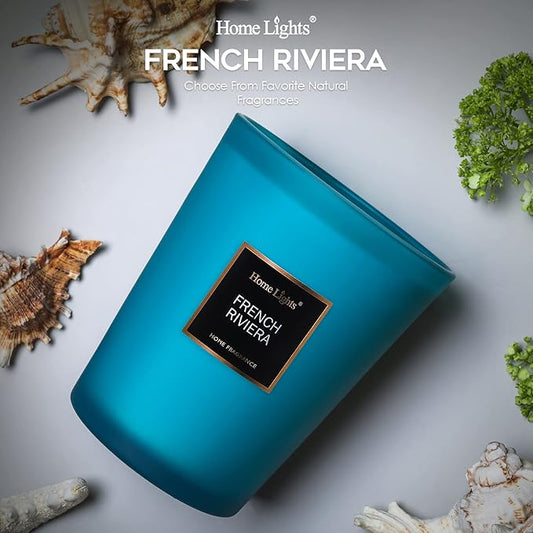 HomeLights Scented Candles | Large Jar Candle - 33.3 Oz. Natural Soy Aromatherapy Candles | Up to 130 Hours Burn Time with 3 Cotton Wicks,Home Decorative Fragrance Candles Gift - French Riviera