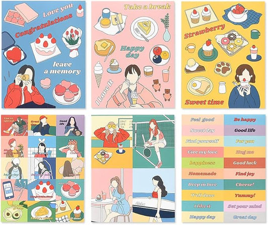 Monolike Removable Fall in Newtro Sticker Set- 6 Illustration Design Sticker