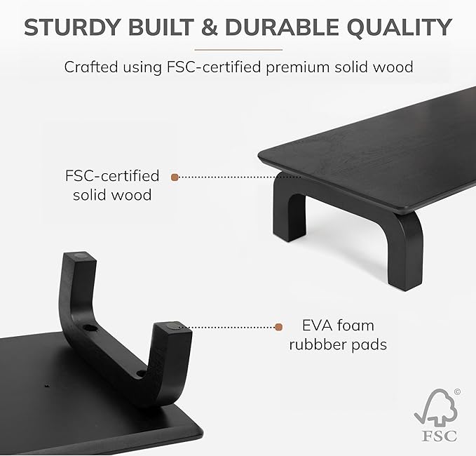 Anji Mountain Monitor Stand - Desktop Organizer & Laptop Riser, Ergonomic Monitor Riser, Space-Saving Monitor Stand for Desk, Durable Construction, Easy Assembly, Ideal for Home & Office,Black