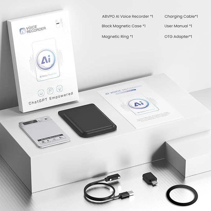 AI Voice Recorder, Note Voice Recorder - Transcribe & Summarize, AI Noise Cancellation Technology, Supports 118 Languages, 64GB Memory APP Control Audio Recorder (LightSilver)