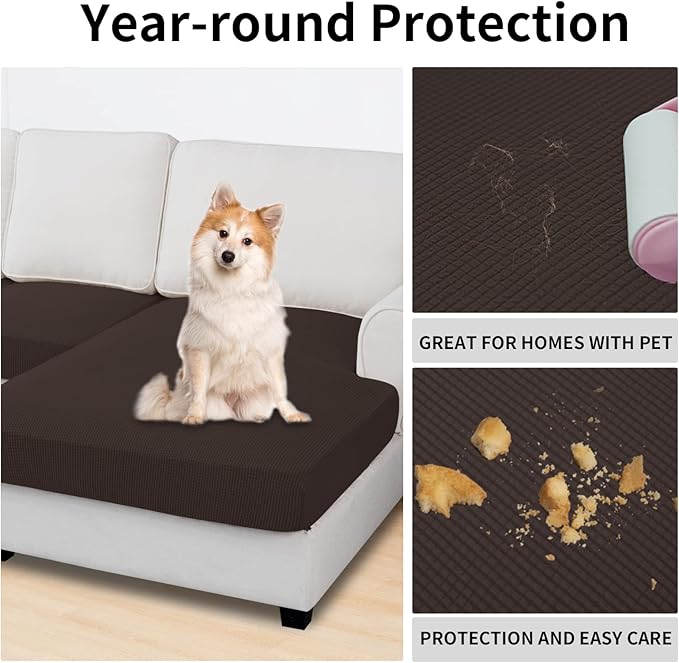Easy-Going Stretch 4 Pieces Couch Cushion Covers for Sectional Sofa Left/Right L Shape Chaise Lounge Sofa Seat slipcover Anti-Slip Sofa Cover Soft (3 Seater + 1 Chaise, Chocolate)
