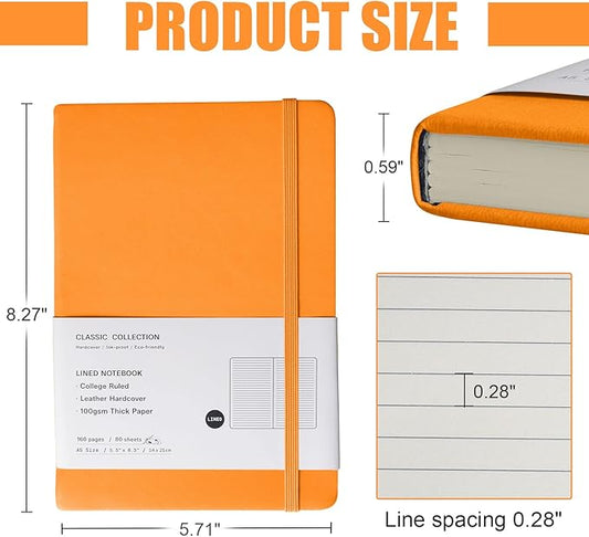 Lined Journal Notebook, 6Pack(Orange), 160 Pages, Medium 5.7 inches x 8 inches - 100 gsm Thick Paper, Hardcover