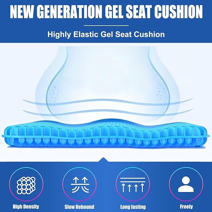 20" Gel Seat Cushion for Long Sitting(Jumbo&Thick) – Office Chair Cushion – Wheelchair Cushions for Pressure Sores – Non-Slip Desk Chair Car Seat Cushion Driving – Sciatica & Back Pain Relief