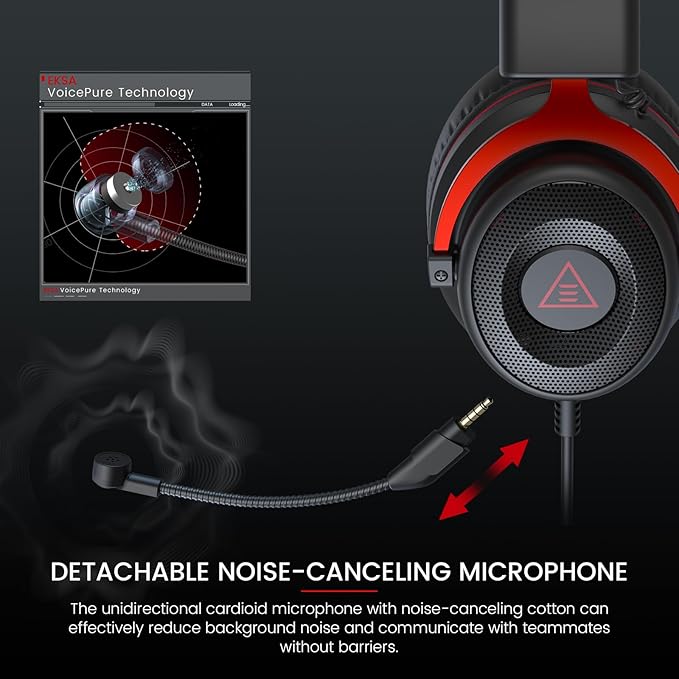EKSA E900 Gaming Headset with Microphone - PC Headset with Detachable Noise Canceling Mic, 3D Surround Sound, Wired Headphone for PS4, PS5, Xbox, Computer, Laptop, Switch, Handheld (3.5MM Jack)