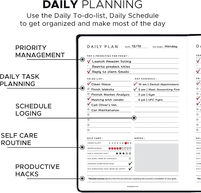 Momentum - Daily, Weekly, Monthly Productivity Planner Kit | Navy Blue Undated A5 Size Planner | 192 Pages Journal + Motivational Stickers + Motivational Post Card