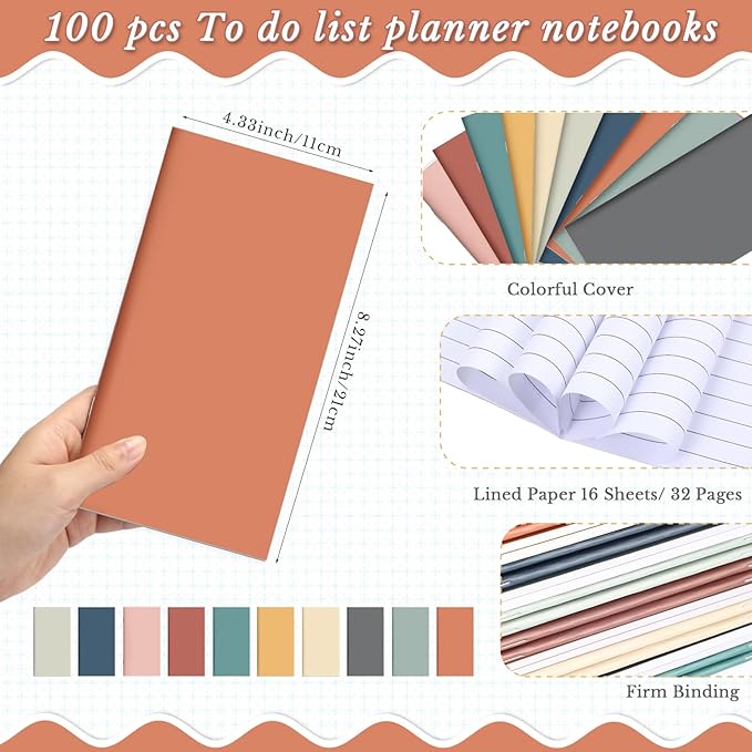 Qilery 100 Pcs 2025-2026 Daily Weekly Planner Bulk Christmas Employee Appreciation Gifts Small Pocket Journal to Do List Goals Notepad for Coworkers Teacher Students Team (Bright Color)