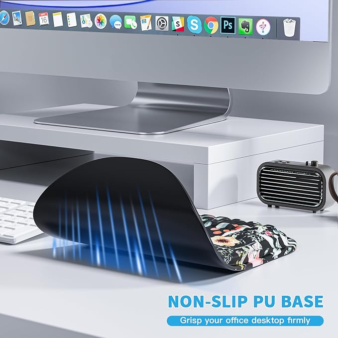 Mouse Pad with Wrist Rest, Ergonomic Mousepads with Wrist Support, Soft Lycra Fabric Memory Foam Office Desk Accessories for Comfort/Pain Relief/PC Gaming/Computer/Laptop (Black Flower)