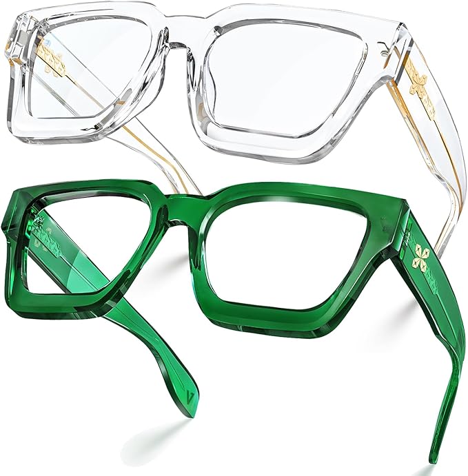 VISOONE 2 Pack Blue Light Blocking Glasses Rectangle Frame and Chic Preppy Look for Women Men RIVER