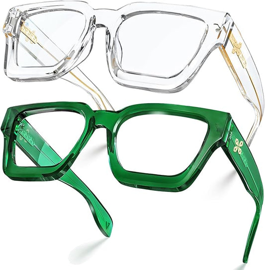 VISOONE 2 Pack Blue Light Blocking Glasses Rectangle Frame and Chic Preppy Look for Women Men RIVER