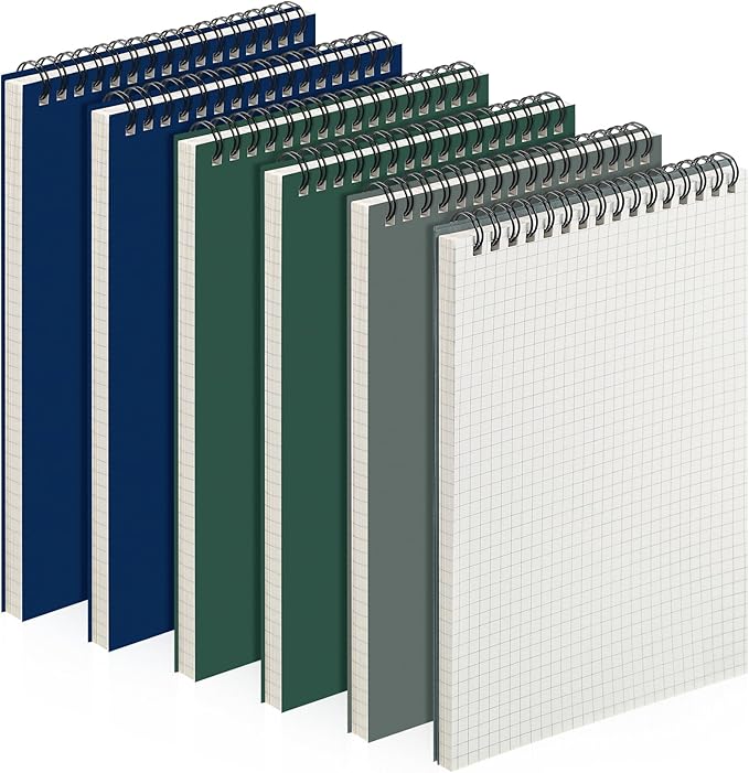 6 Pack Graph Paper Spiral Notepad A5 Top Wirebound Notepad Grid Notebook Steno Pads Memo Notebook Grid Paper 140 Pages for Writing Sketching Drawing Office Supplies (Dark Color)
