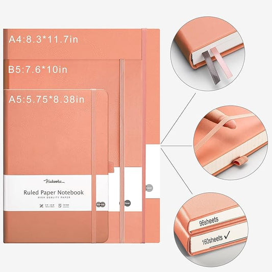 HIUKOOKA Notebooks College Ruled, A5 Notebook Journal 320 Pages,Hardcover Journal for Women,100 GSM Thick Notebook Paper,Journals for Writing,Office,School,Notes Taking, 5.75'' x 8.38''- Pink
