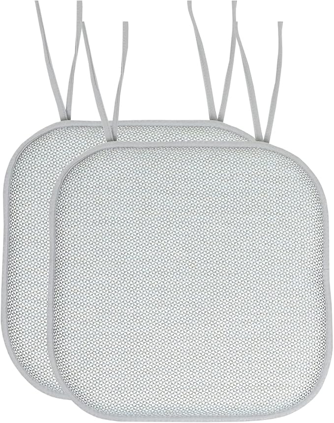 Chair Cushion Memory Foam Pads with Ties Honeycomb Pattern Slip Non Skid Rubber Back Rounded Square 16" x 16" Seat Cover