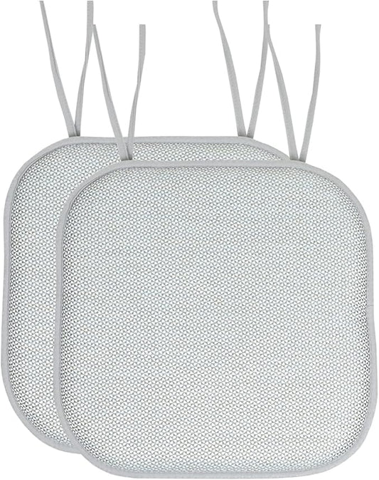 Chair Cushion Memory Foam Pads with Ties Honeycomb Pattern Slip Non Skid Rubber Back Rounded Square 16" x 16" Seat Cover