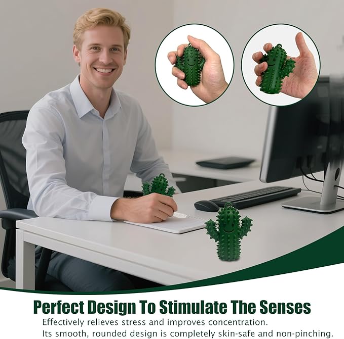 Pain Fidget Toys for Adults, Spiky Silicone Sensory Tool for Anxiety Relief - Acupressure Cactus for Deep Pressure Stimulation & Focus, Silent Portable Stress Keychain, Easy to Clean (1 Green)