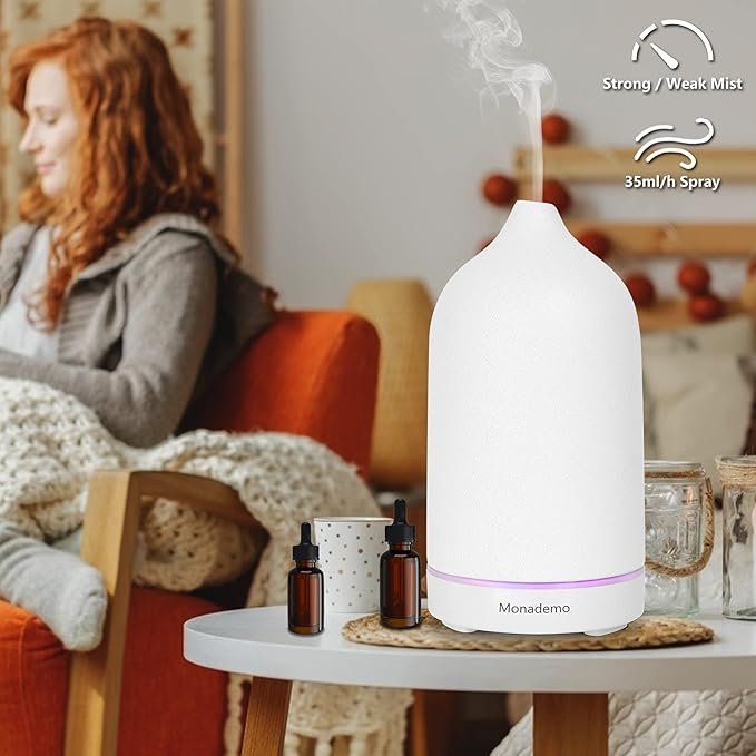 Stone Diffuser, Ceramic Essential Oil Diffuser, Humidifier 160ml Ultrasonic Oil Diffuser for Aramatherapy (White)